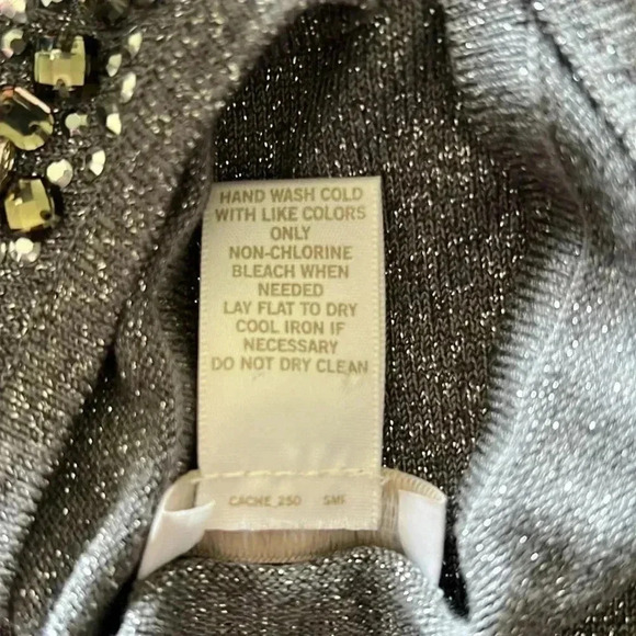 Cache Women’s Gray Spark Silver Sweater Jumper Beaded Rhinestone Accent Collar - Picture 9 of 13